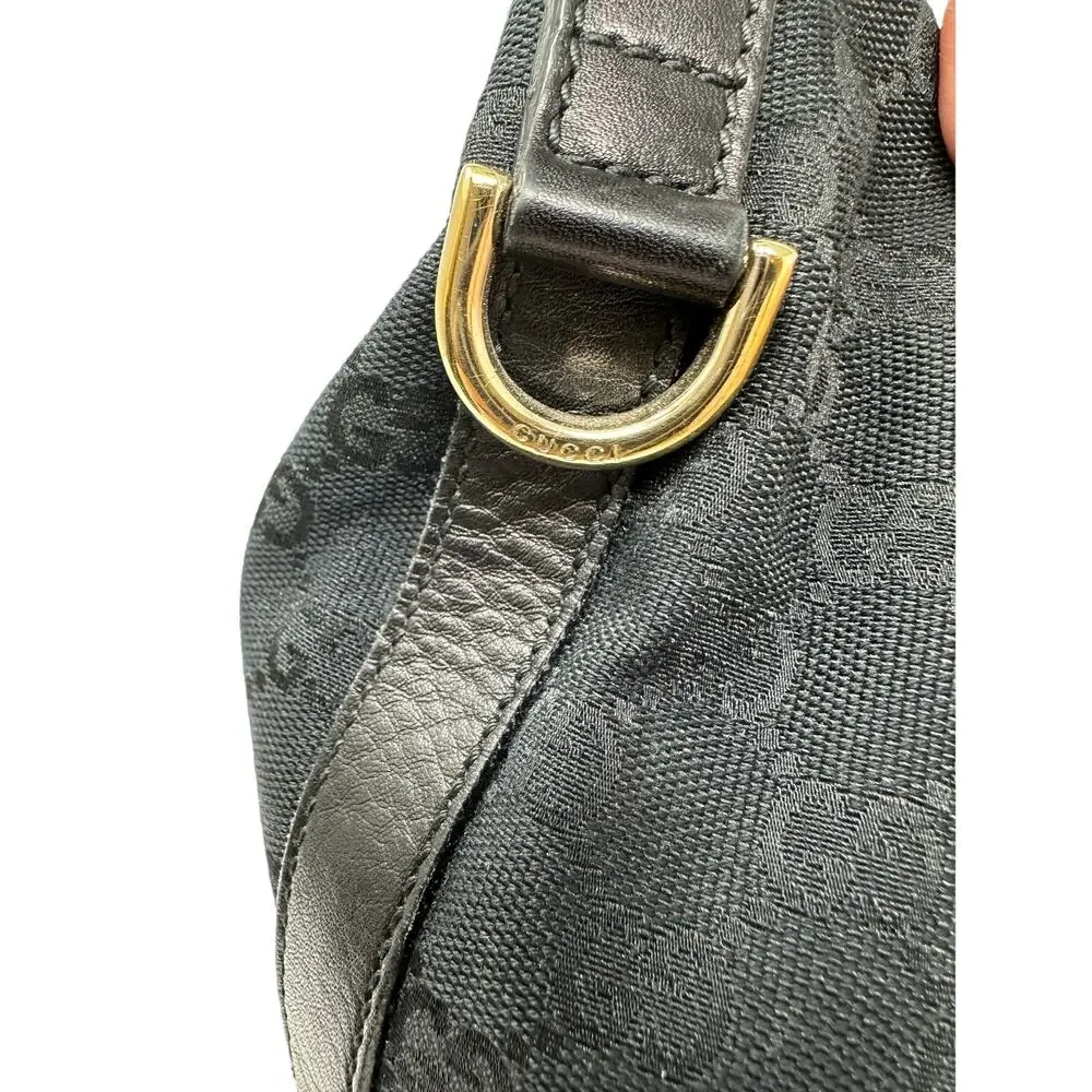 Gucci Medium Britt Hobo Shoulder Bag Black Monogrammed Canvas Gold Tone Hardware
